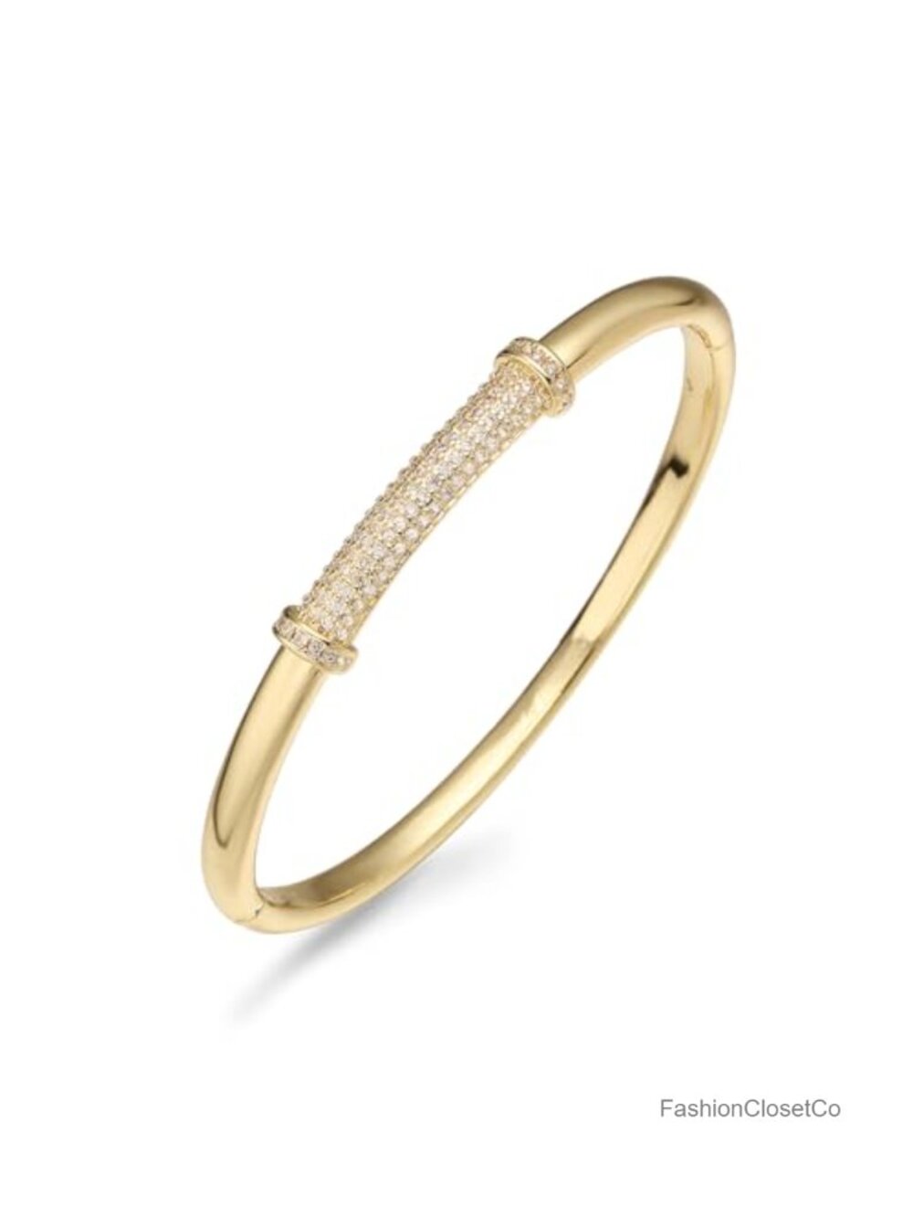 14K Gold Plated Bangle with Cubic Zirconia Women's Bracelet